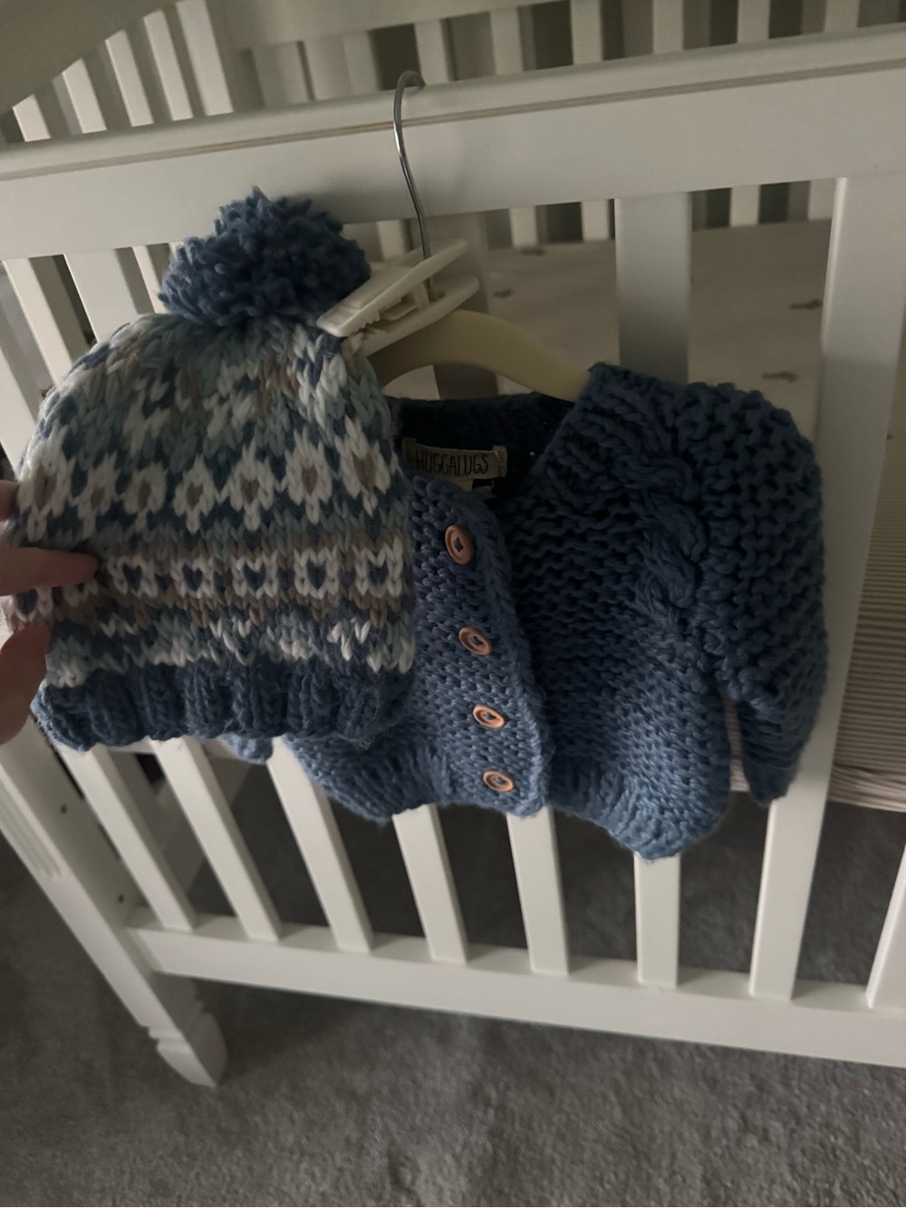 Huggalugs NWT Knit Baby Cardigan and Pom-Pom Hat Set